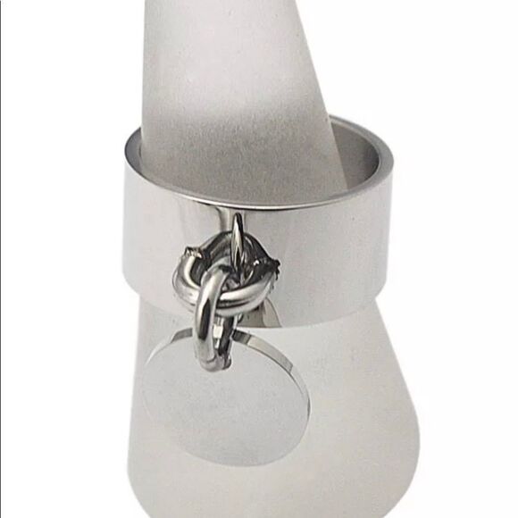 Silver Wide Band Round Charm Statement Ring  NEW - Picture 3 of 4